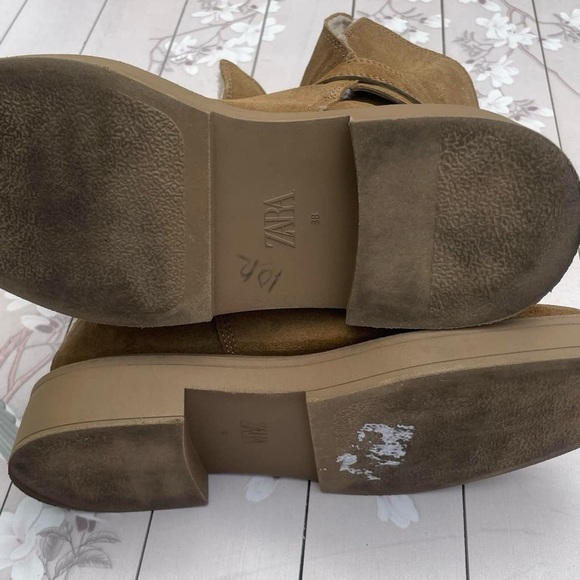 Zara Tan Suede Ankle Boots with Buckle - Picture 5 of 7